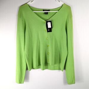 City Silk Petite PM Green Silk Nylon Blend Cardigan Womens Button Front NWT